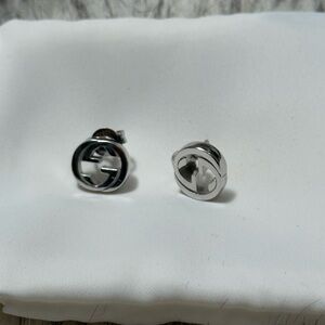 Silver and Black Logo Stud Earrings
